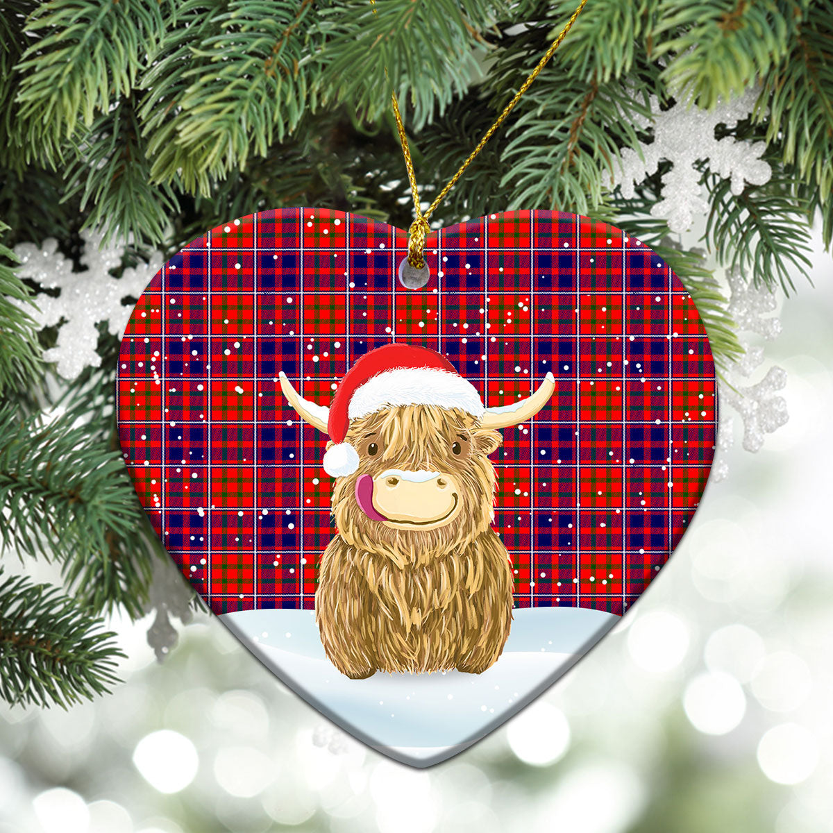 Cameron of Lochiel Modern Tartan Christmas Ceramic Ornament - Highland Cows Style