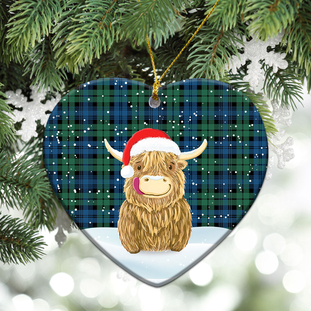 Campbell Ancient 02 Tartan Christmas Ceramic Ornament - Highland Cows Style