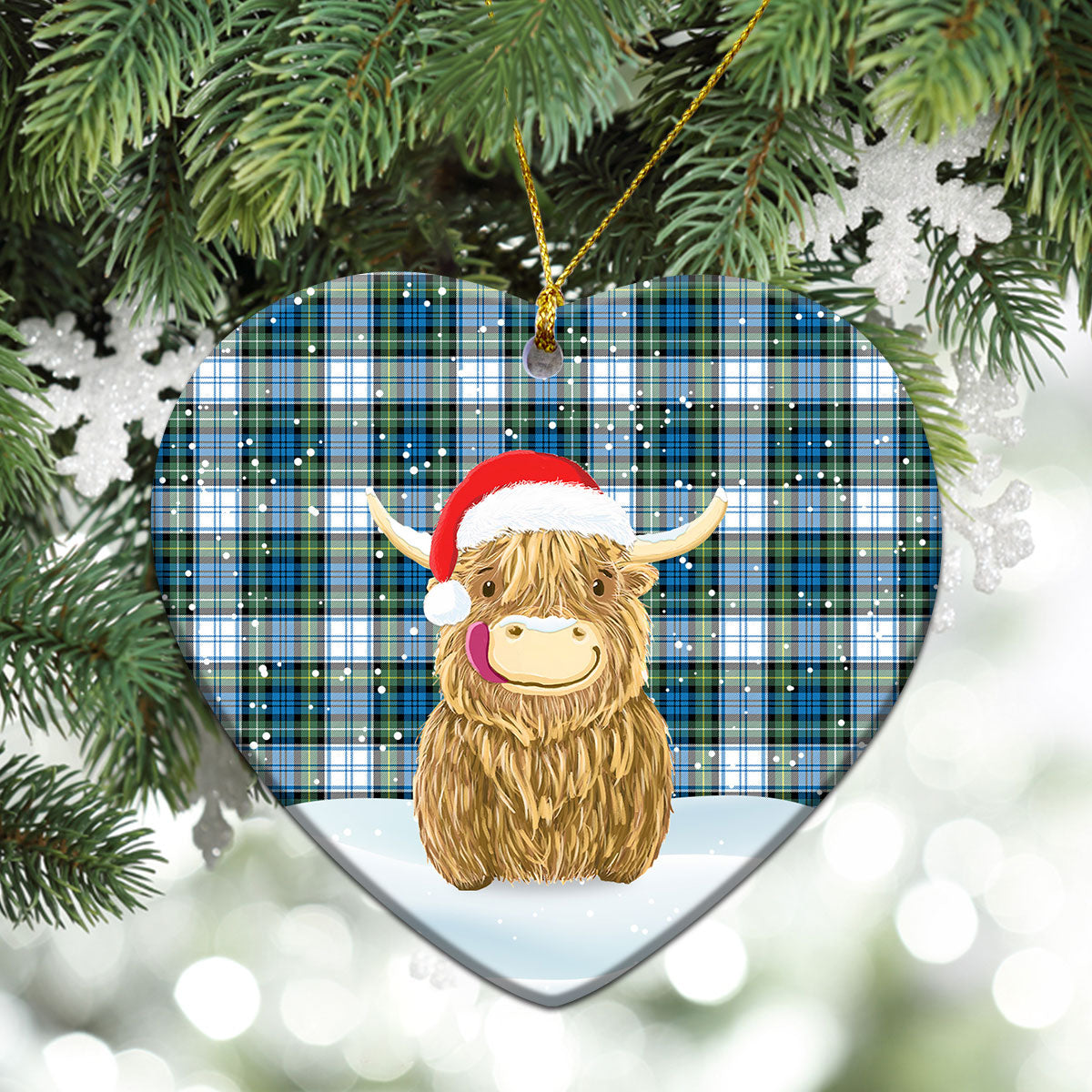 Campbell Dress Ancient Tartan Christmas Ceramic Ornament - Highland Cows Style