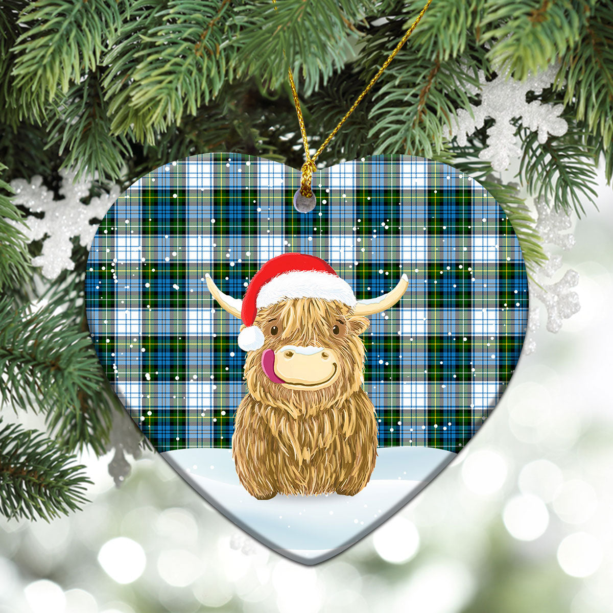 Campbell Dress Tartan Christmas Ceramic Ornament - Highland Cows Style