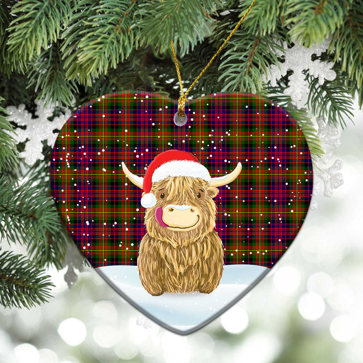 Carnegie Modern Tartan Christmas Ceramic Ornament - Highland Cows Style