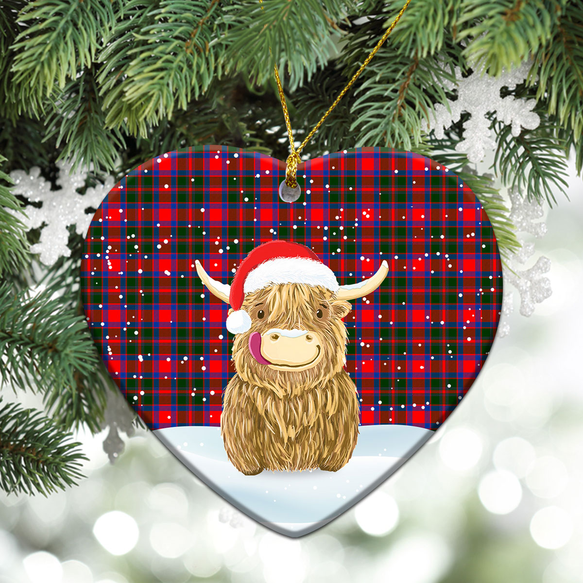 Carrick District Tartan Christmas Ceramic Ornament - Highland Cows Style