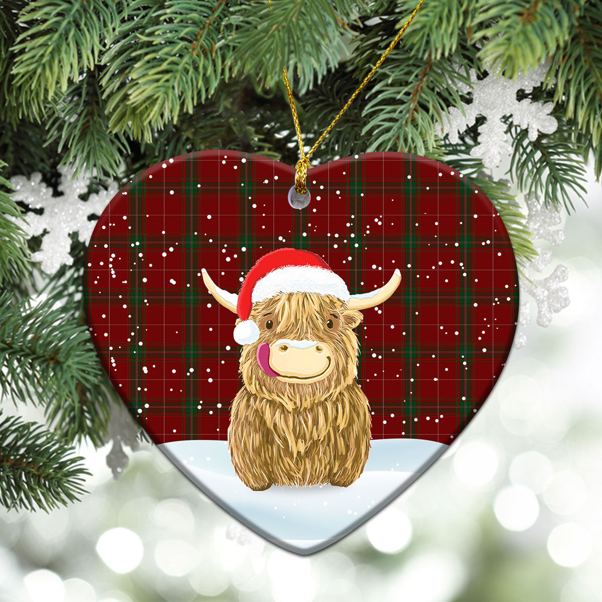 Carruthers Tartan Christmas Ceramic Ornament - Highland Cows Style