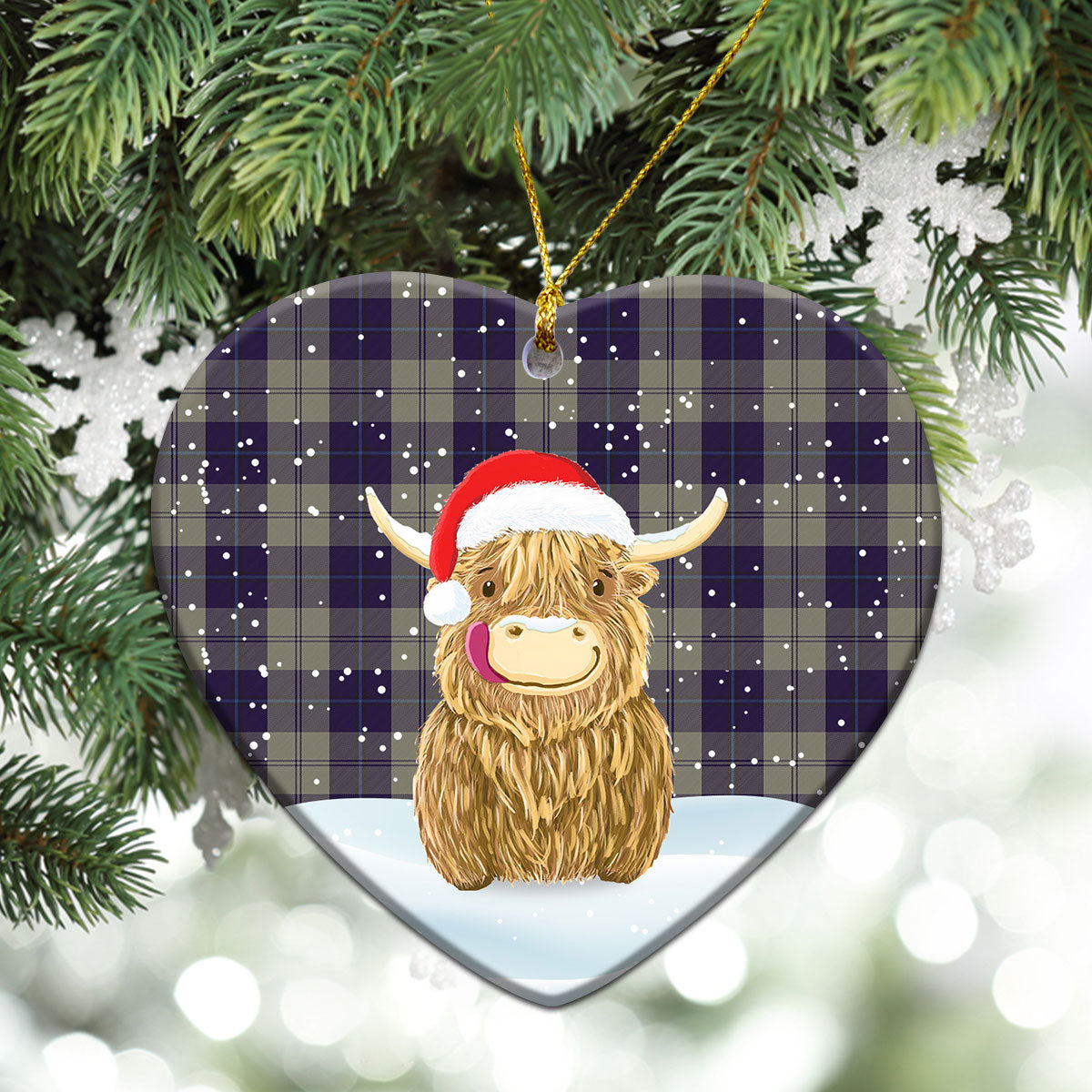 Cunningham Dress Blue Dancers Tartan Christmas Ceramic Ornament - Highland Cows Style