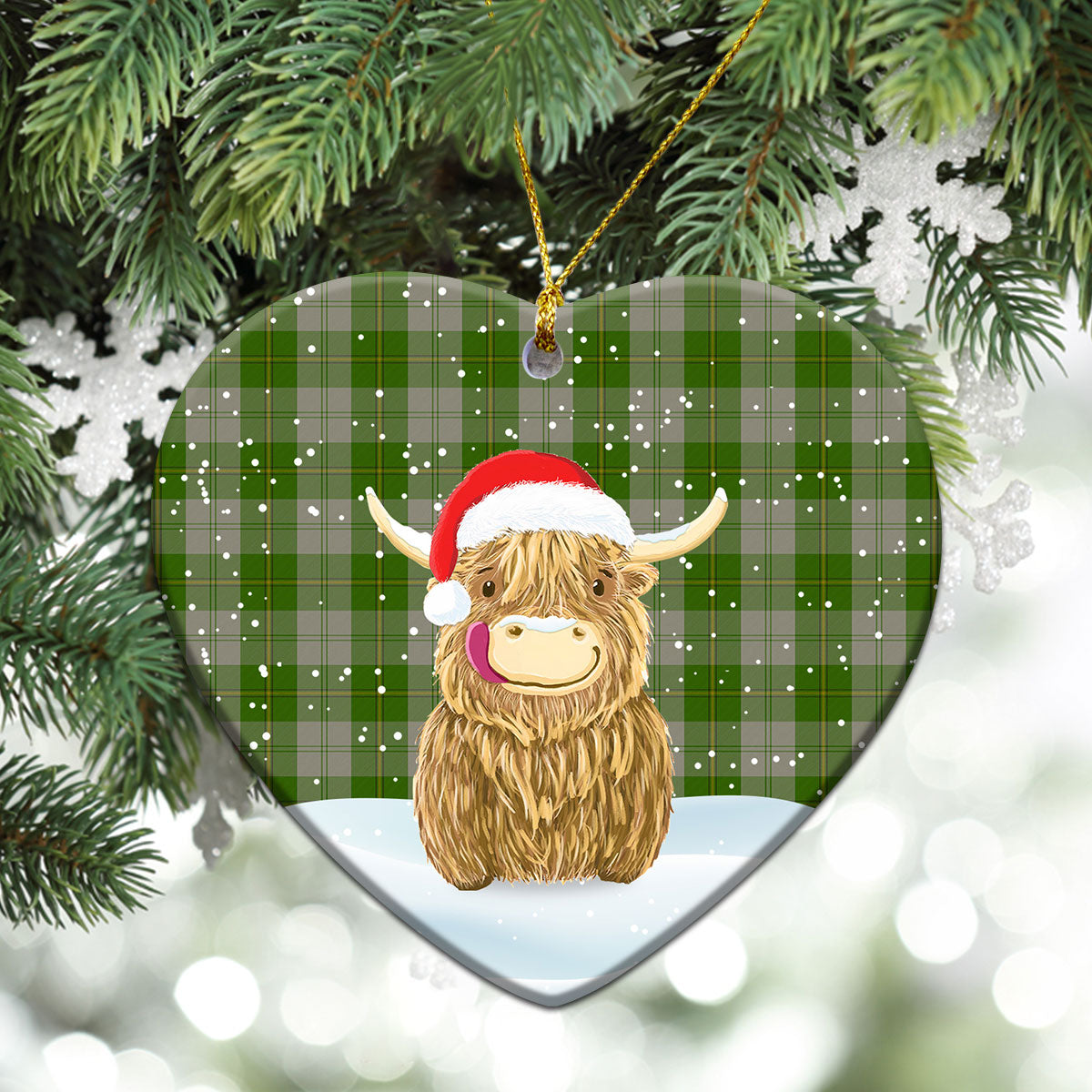 Cunningham Dress Green Dancers Tartan Christmas Ceramic Ornament - Highland Cows Style