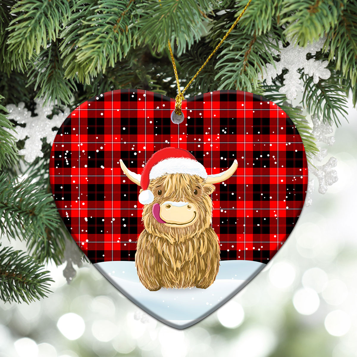 Cunningham Modern Tartan Christmas Ceramic Ornament - Highland Cows Style