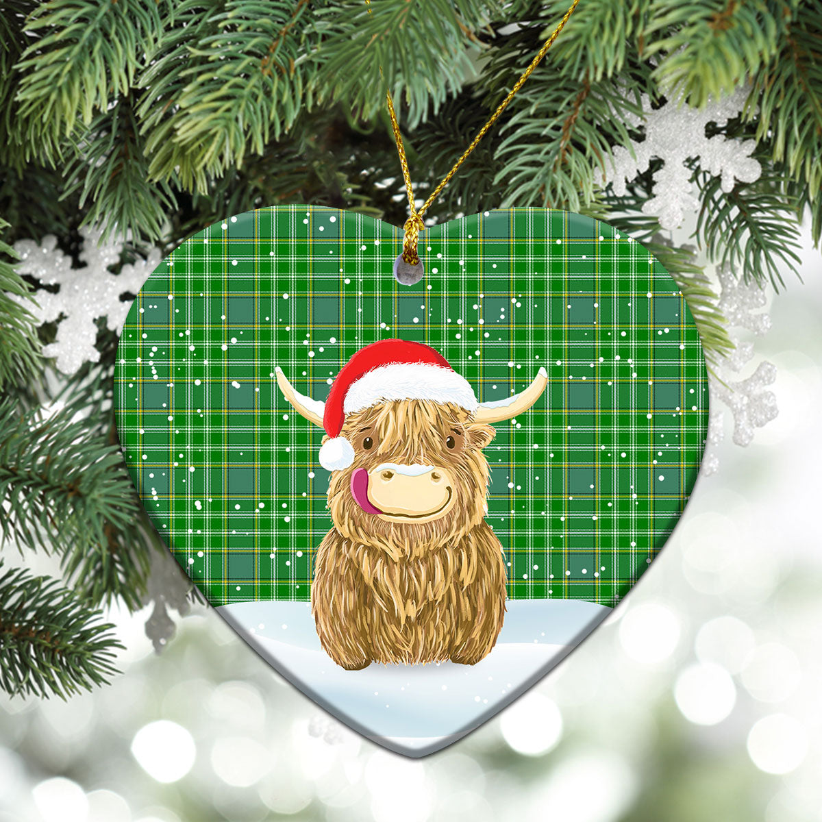 Currie or Curry Tartan Christmas Ceramic Ornament - Highland Cows Style