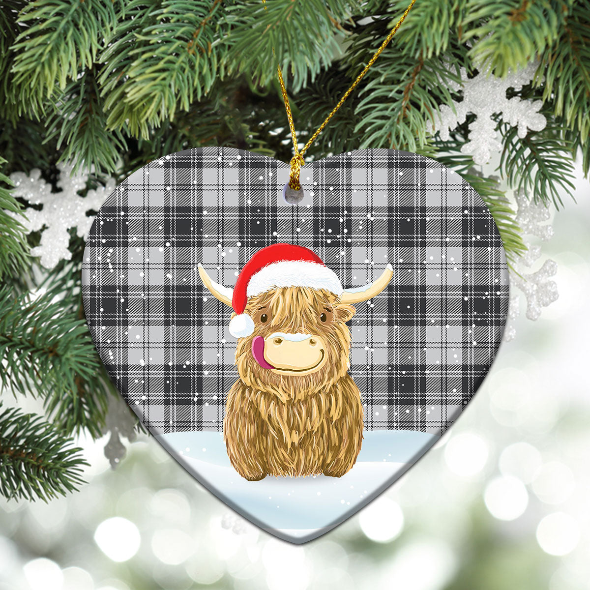 Douglas Grey Modern Tartan Christmas Ceramic Ornament - Highland Cows Style