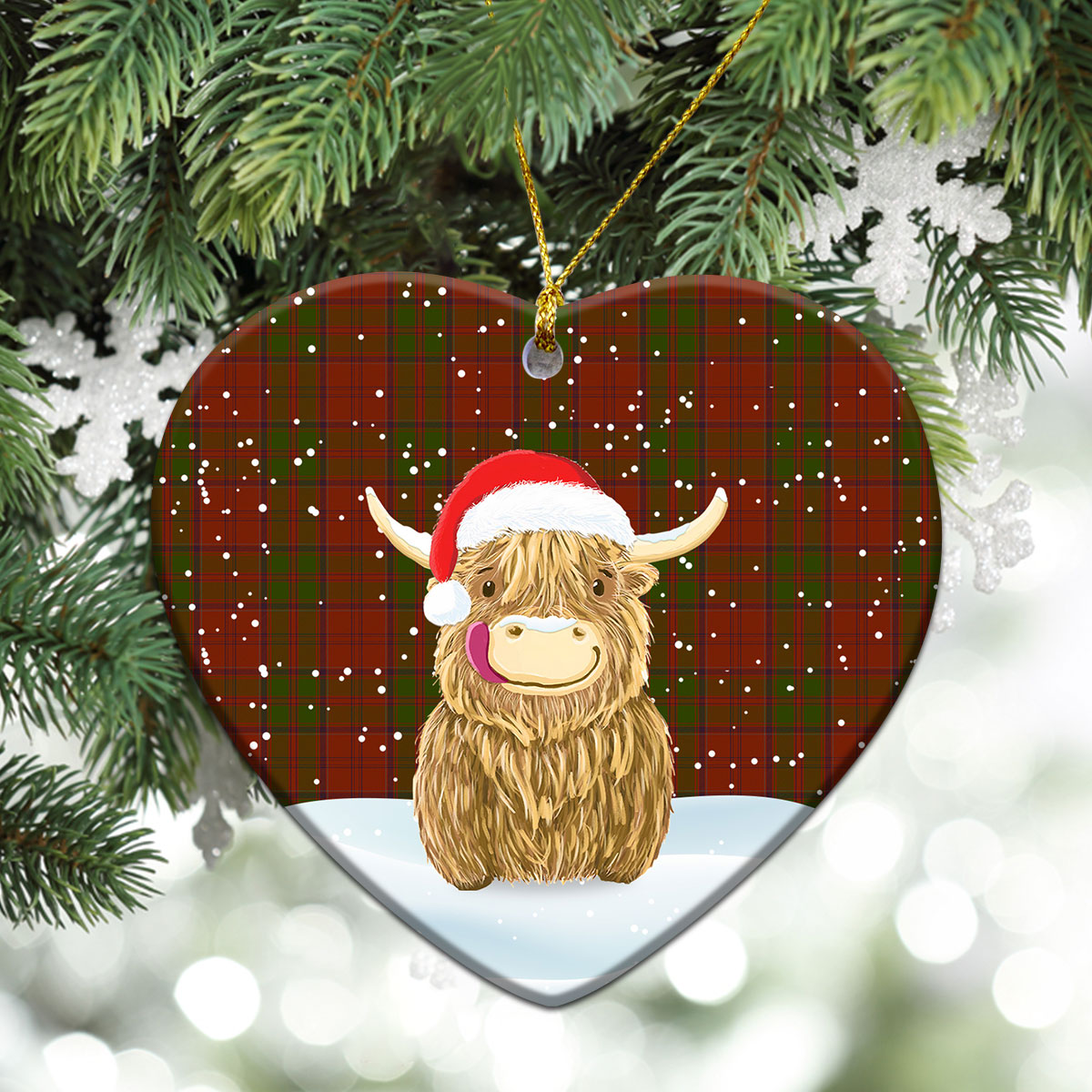 Drummond Tartan Christmas Ceramic Ornament - Highland Cows Style