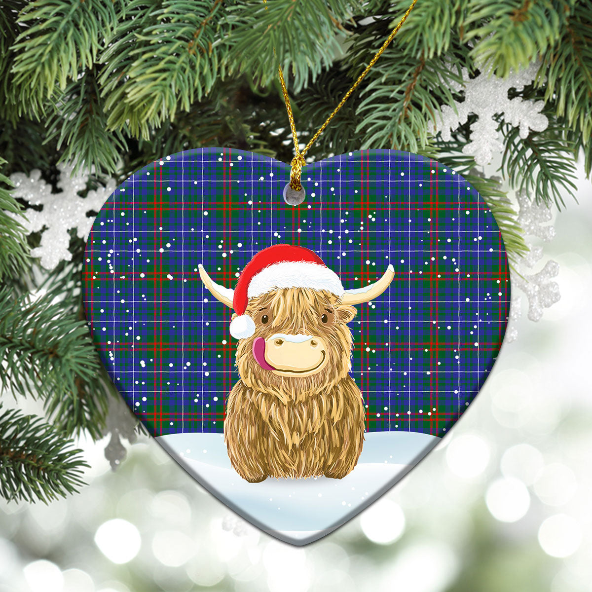 Edmonstone Tartan Christmas Ceramic Ornament - Highland Cows Style