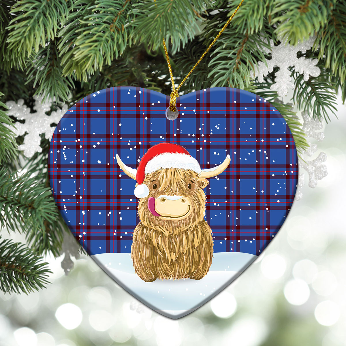 Elliot Modern Tartan Christmas Ceramic Ornament - Highland Cows Style