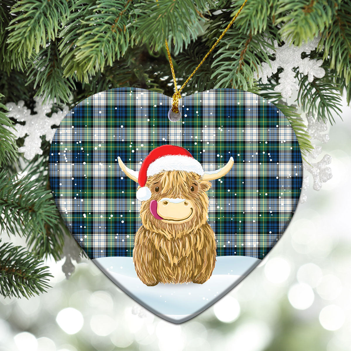 Gordon Dress Ancient Tartan Christmas Ceramic Ornament - Highland Cows Style