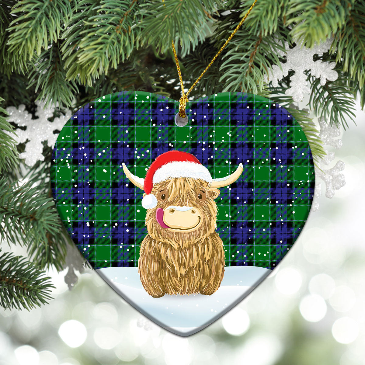 Graham of Menteith Modern Tartan Christmas Ceramic Ornament - Highland Cows Style