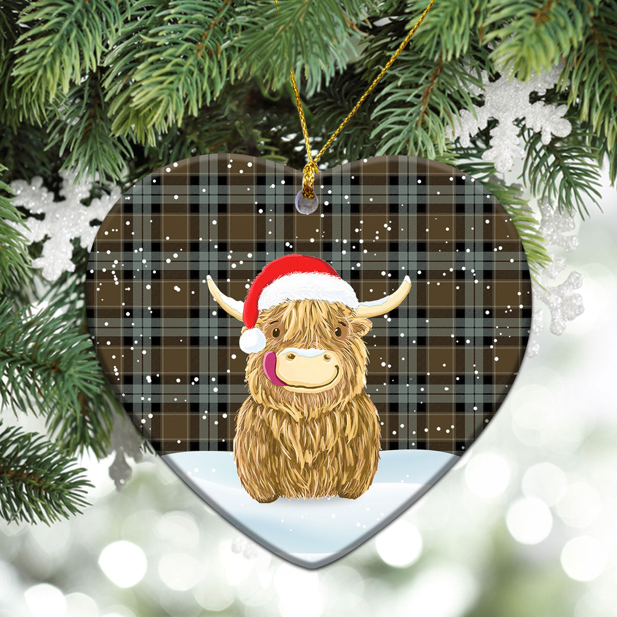 Graham of Menteith Weathered Tartan Christmas Ceramic Ornament - Highland Cows Style