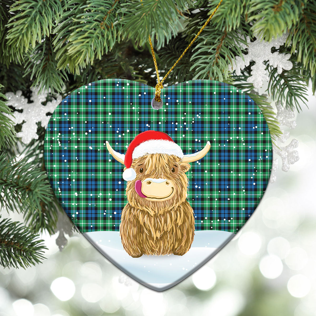 Graham of Montrose Ancient Tartan Christmas Ceramic Ornament - Highland Cows Style