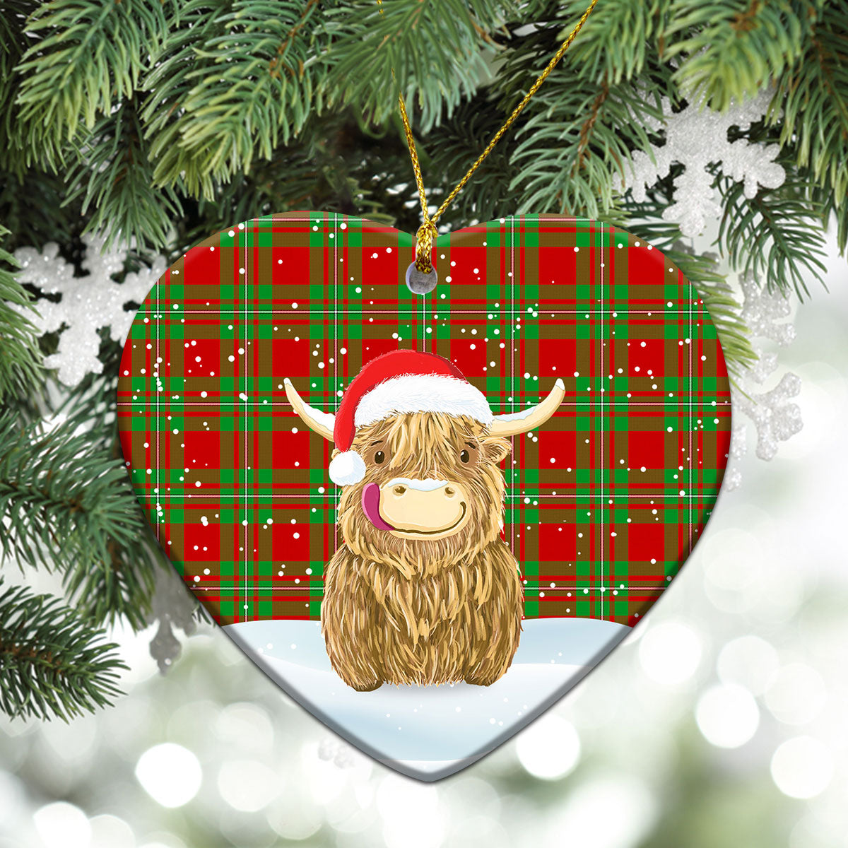 Grierson Tartan Christmas Ceramic Ornament - Highland Cows Style