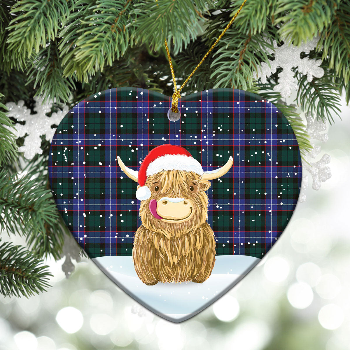 Guthrie Modern Tartan Christmas Ceramic Ornament - Highland Cows Style