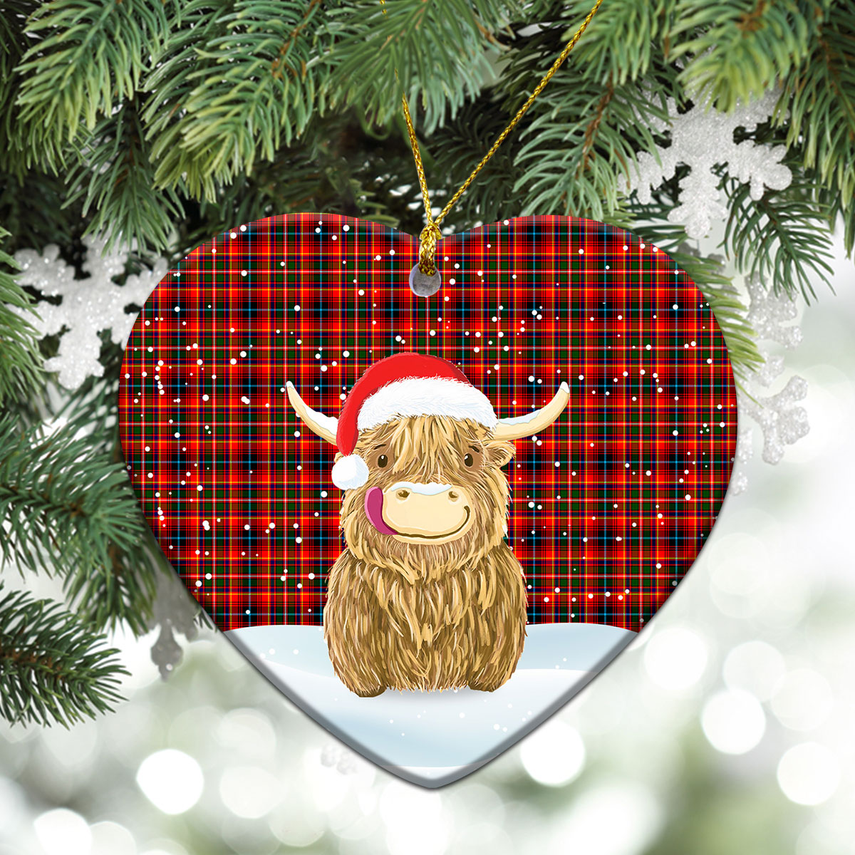 Innes Modern Tartan Christmas Ceramic Ornament - Highland Cows Style