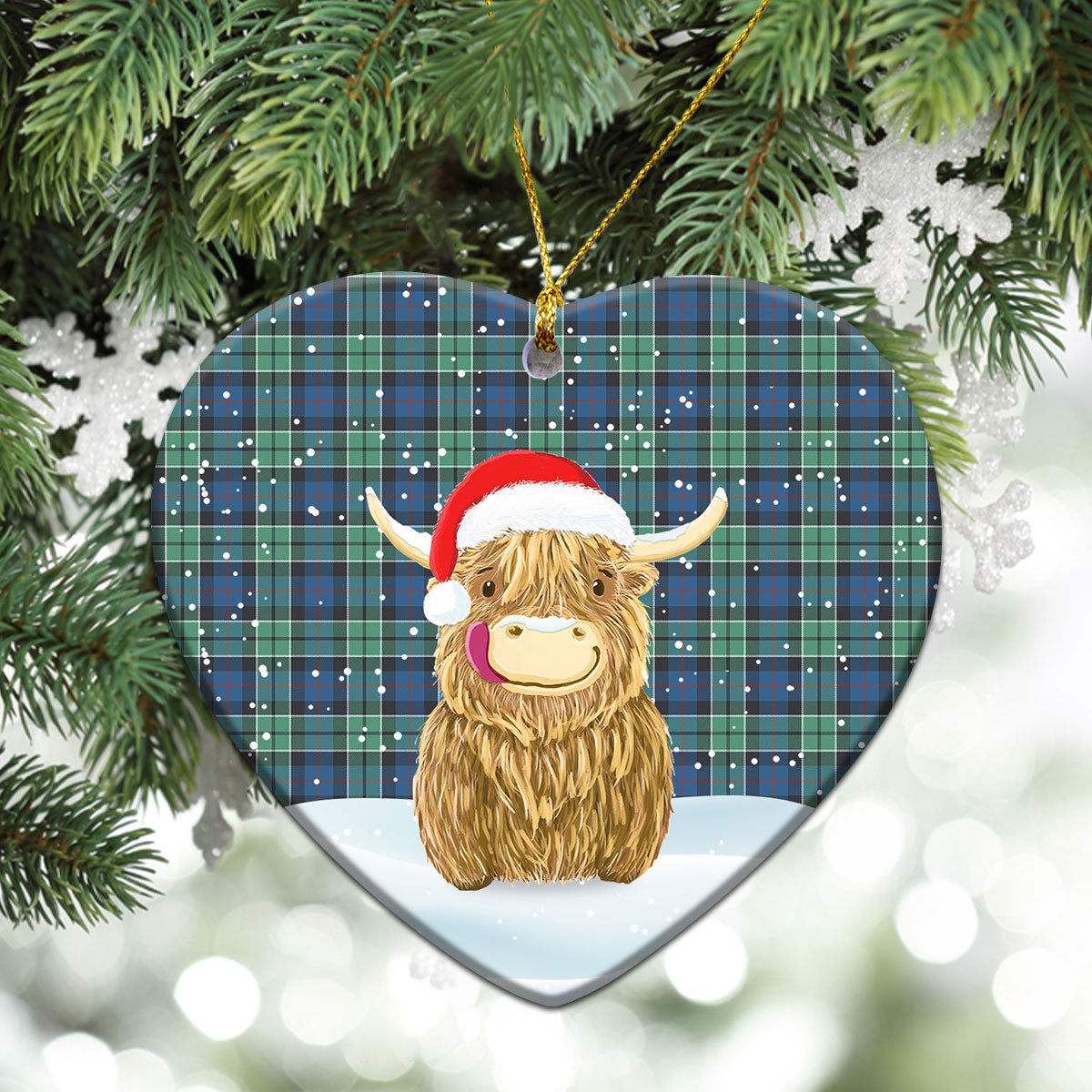 Leslie Hunting Ancient Tartan Christmas Ceramic Ornament - Highland Cows Style