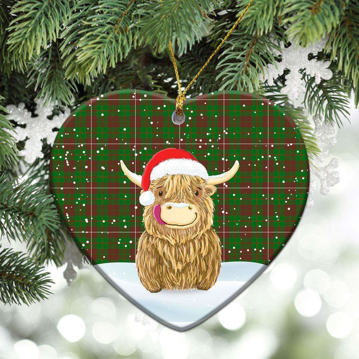 MacKinnon Hunting Modern Tartan Christmas Ceramic Ornament - Highland Cows Style