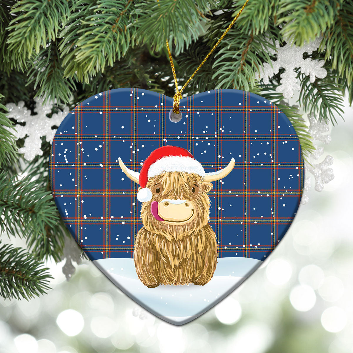 MacLaine of Loch Buie Hunting Ancient Tartan Christmas Ceramic Ornament - Highland Cows Style