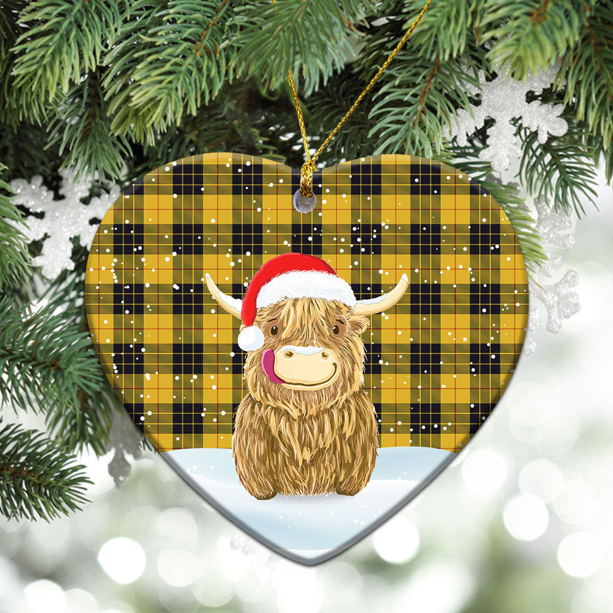 MacLeod of Lewis Ancient Tartan Christmas Ceramic Ornament - Highland Cows Style