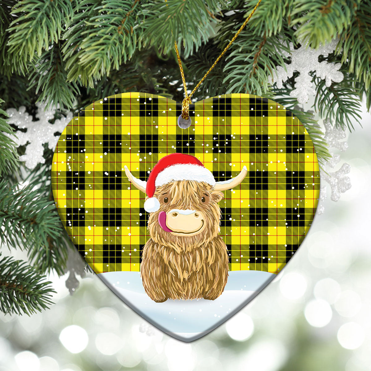 MacLeod of Lewis Modern Tartan Christmas Ceramic Ornament - Highland Cows Style