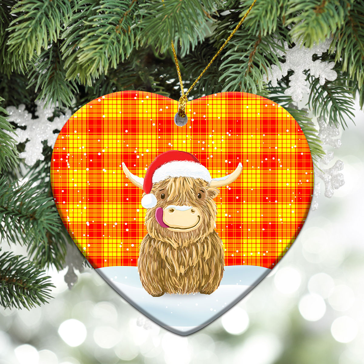 MacMillan Tartan Christmas Ceramic Ornament - Highland Cows Style