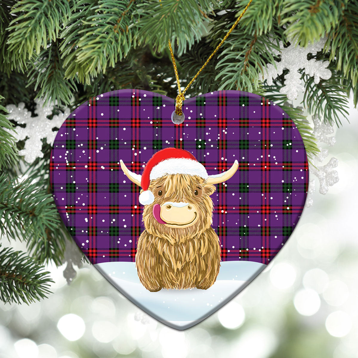 Montgomery Modern Tartan Christmas Ceramic Ornament - Highland Cows Style