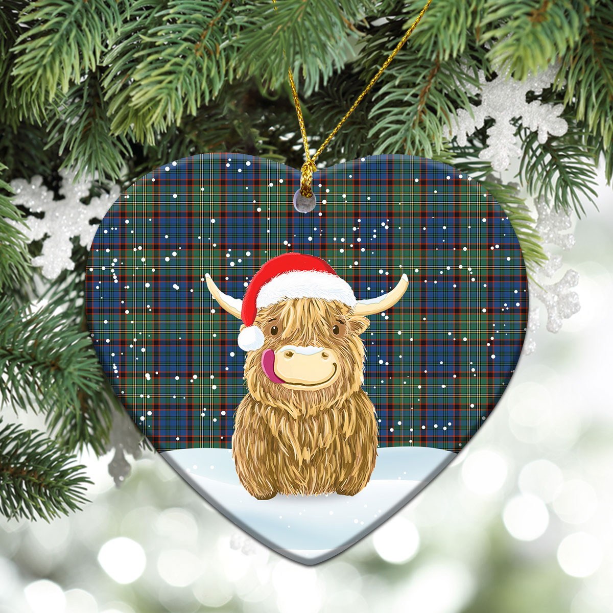 Nicolson Hunting Ancient Tartan Christmas Ceramic Ornament - Highland Cows Style