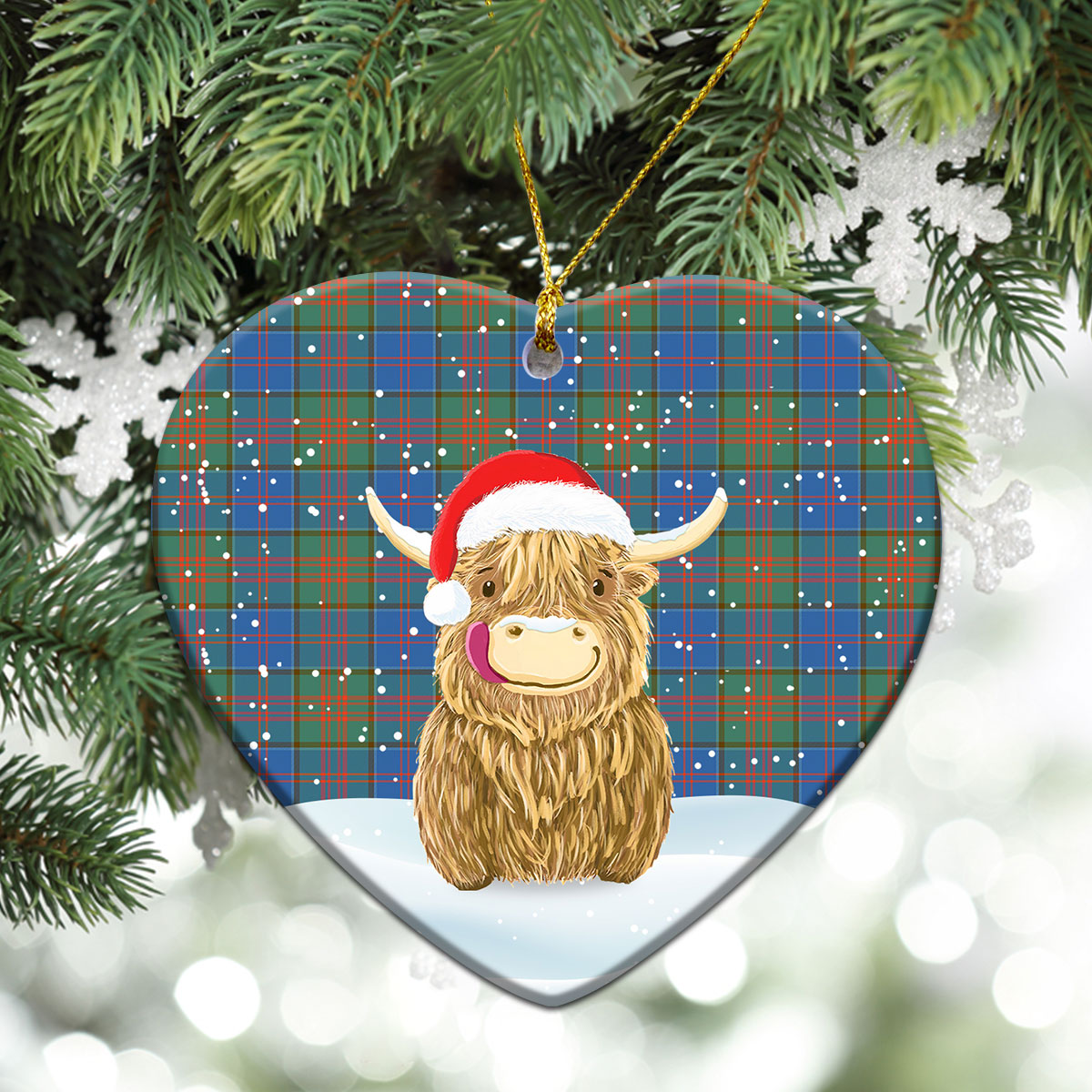 Stewart of Appin Hunting Ancient Tartan Christmas Ceramic Ornament - Highland Cows Style