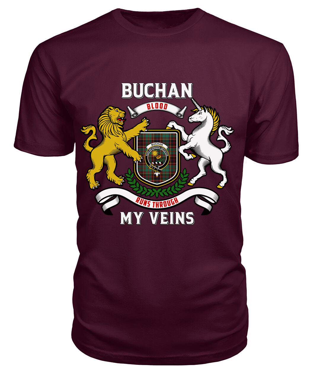 Buchan Ancient Tartan Crest 2D T-shirt - Blood Runs Through My Veins Style