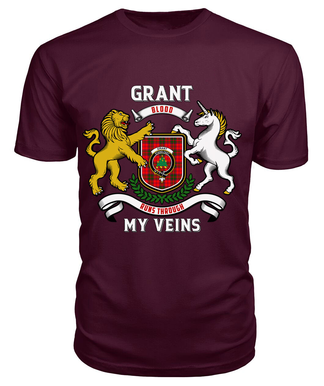 Grant Modern Tartan Crest 2D T-shirt - Blood Runs Through My Veins Style