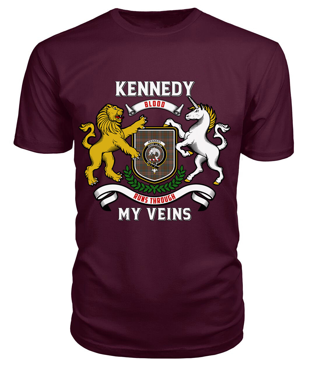 Kennedy Weathered Tartan Crest 2D T-shirt - Blood Runs Through My Veins Style