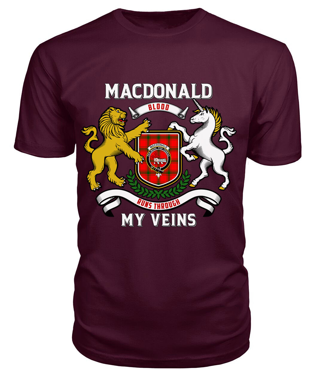 MacDonald of Sleat Tartan Crest 2D T-shirt - Blood Runs Through My Veins Style