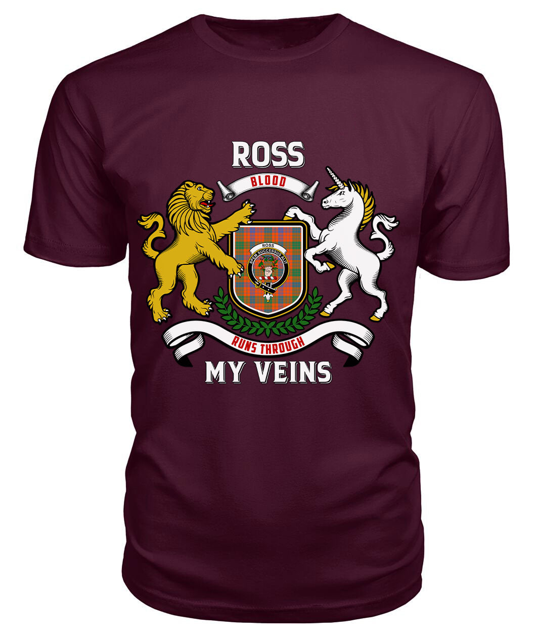 Ross Ancient Tartan Crest 2D T-shirt - Blood Runs Through My Veins Style