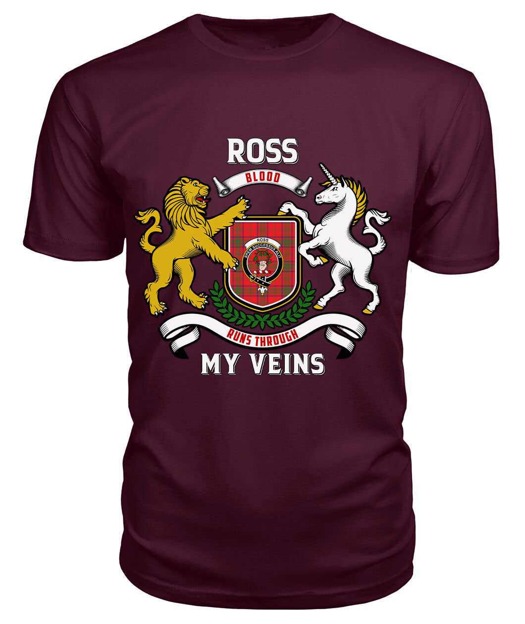 Ross Modern Tartan Crest 2D T-shirt - Blood Runs Through My Veins Style