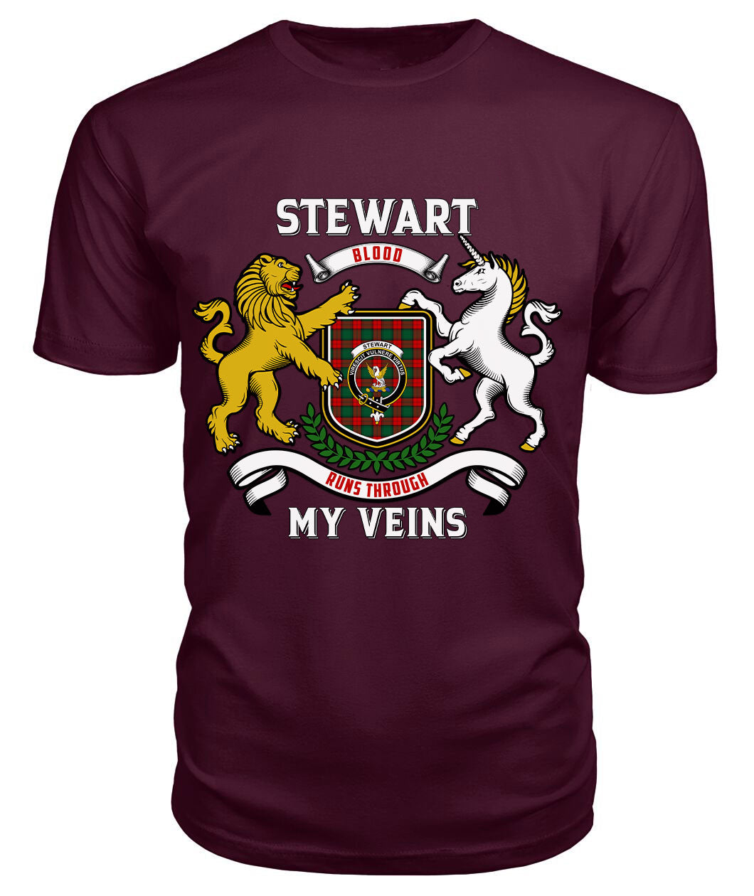 Stewart Atholl Modern Tartan Crest 2D T-shirt - Blood Runs Through My Veins Style