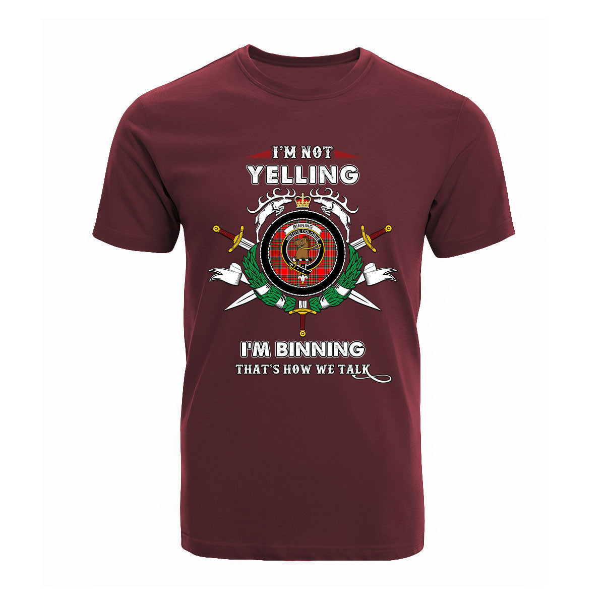 Binning Tartan Crest T-shirt - I'm not yelling style