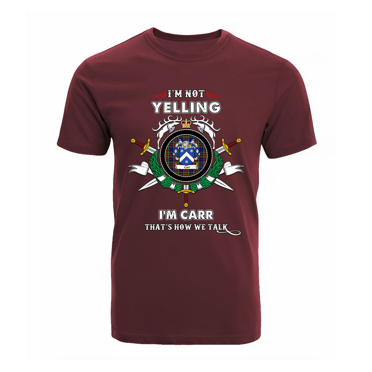 Carr Tartan Crest T-shirt - I'm not yelling style