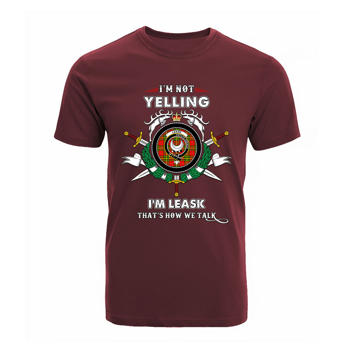 Leask Tartan Crest T-shirt - I'm not yelling style