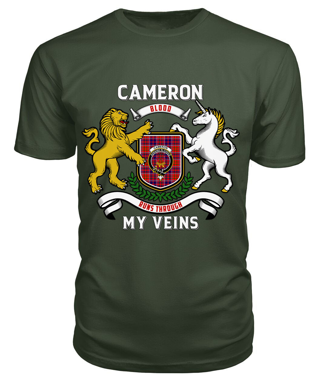 Cameron of Lochiel Modern Tartan Crest 2D T-shirt - Blood Runs Through My Veins Style