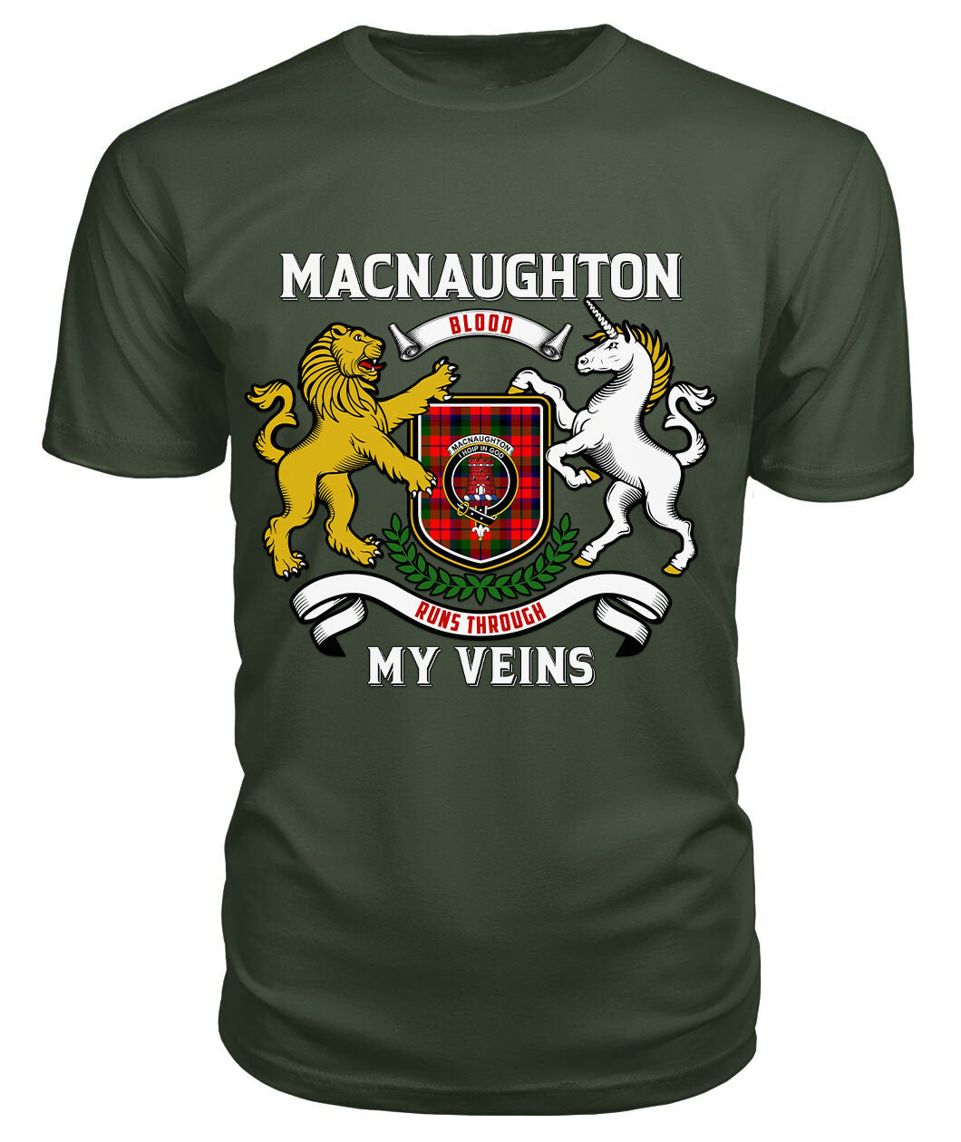 MacNaughton Modern Tartan Crest 2D T-shirt - Blood Runs Through My Veins Style