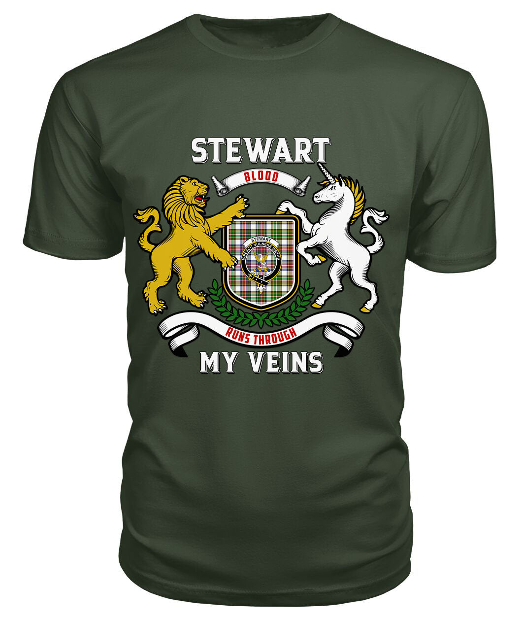 Stewart Dress Modern Tartan Crest 2D T-shirt - Blood Runs Through My Veins Style