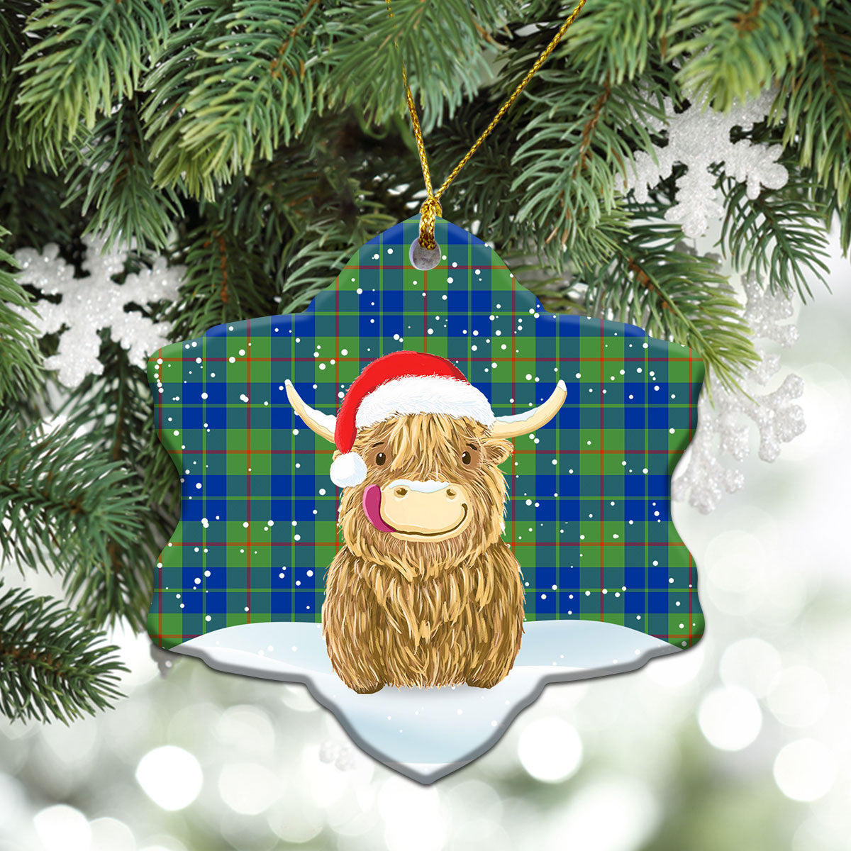 Barclay Hunting Ancient Tartan Christmas Ceramic Ornament - Highland Cows Style