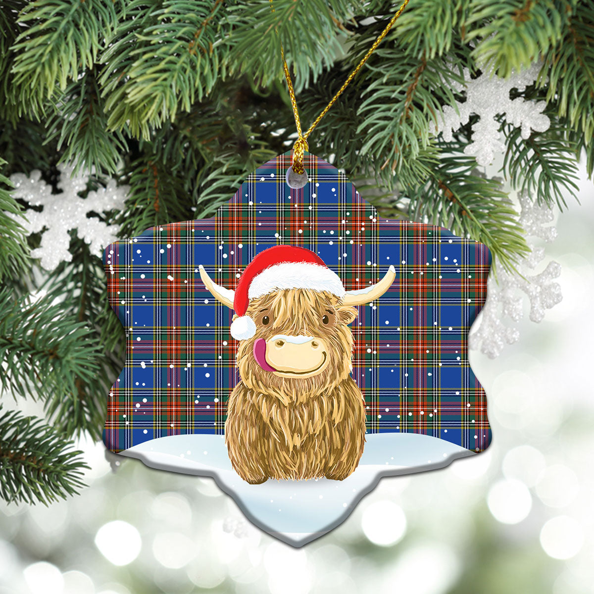 Beaton Ancient Tartan Christmas Ceramic Ornament - Highland Cows Style