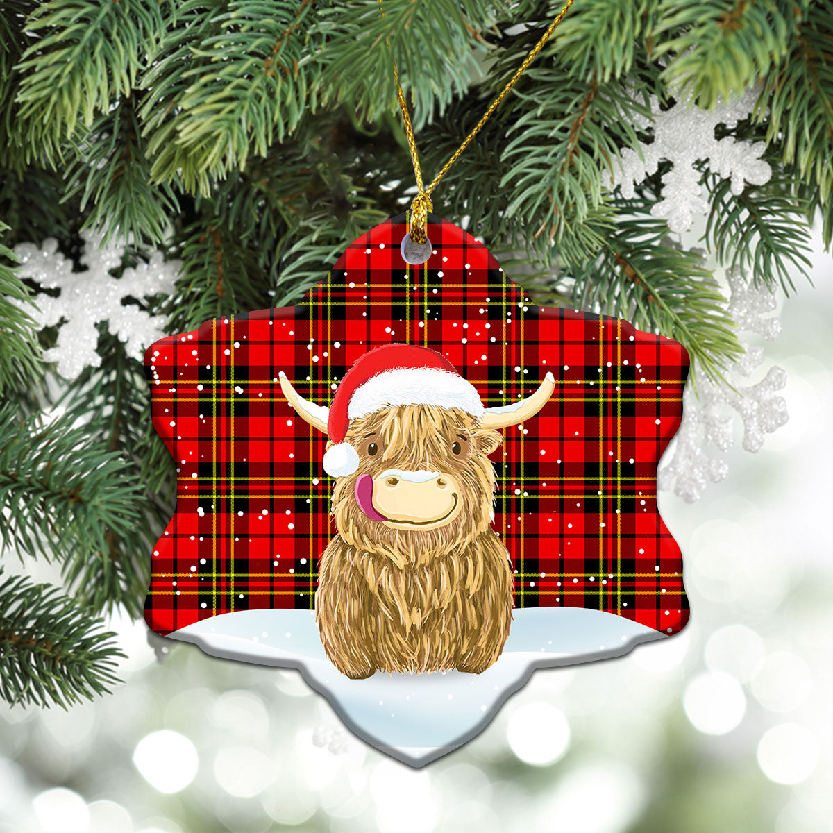 Brodie Modern Tartan Christmas Ceramic Ornament - Highland Cows Style