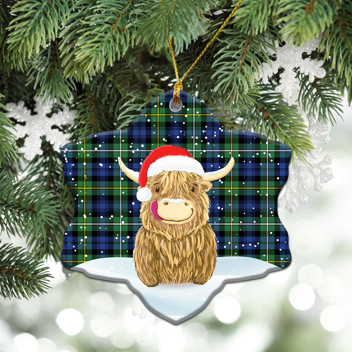 Campbell Argyll Ancient Tartan Christmas Ceramic Ornament - Highland Cows Style