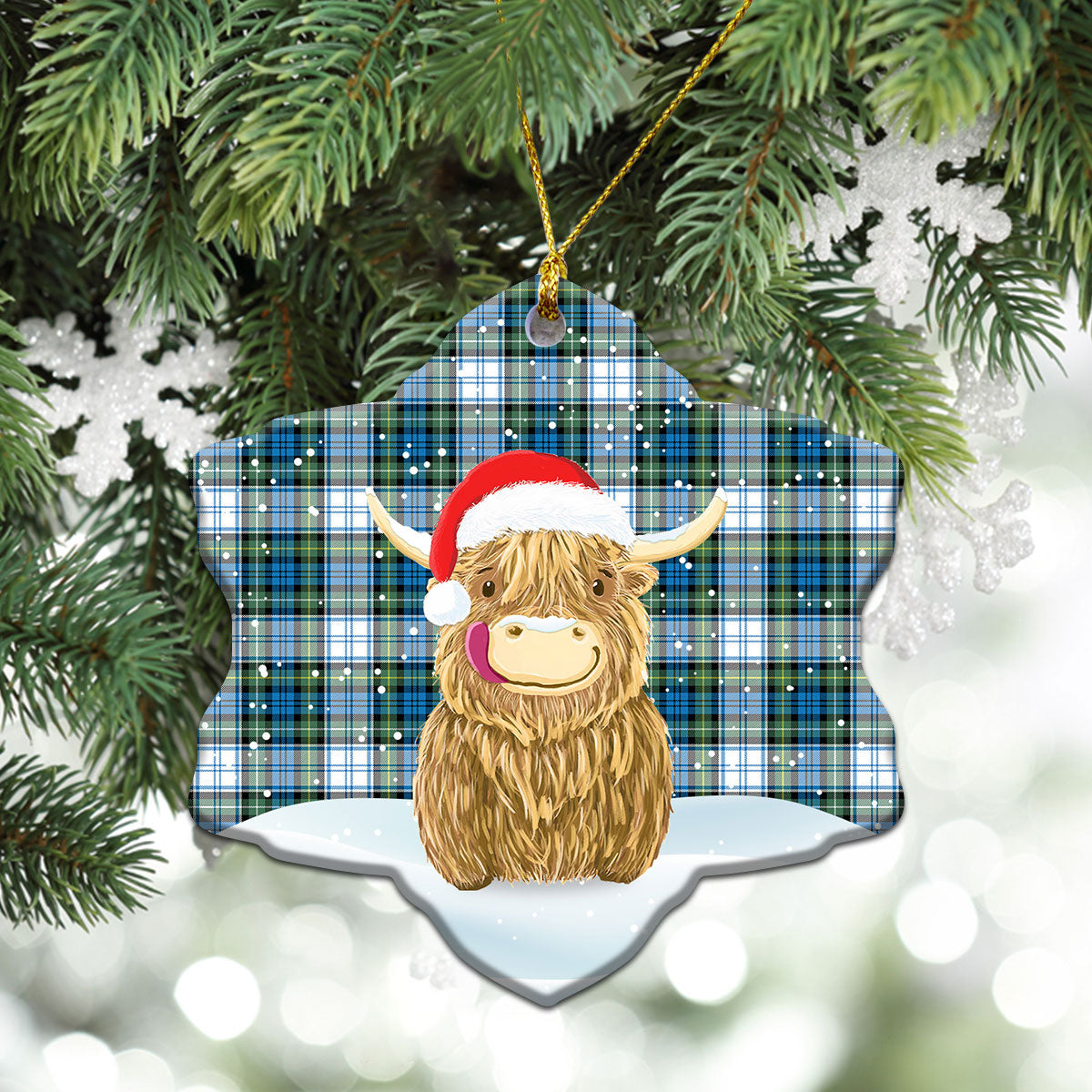 Campbell Dress Ancient Tartan Christmas Ceramic Ornament - Highland Cows Style