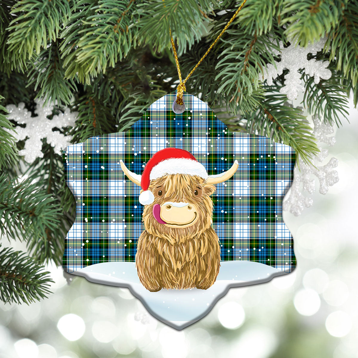 Campbell Dress Tartan Christmas Ceramic Ornament - Highland Cows Style